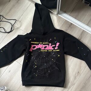 Black Hoodie with Pink and Yellow Graphic